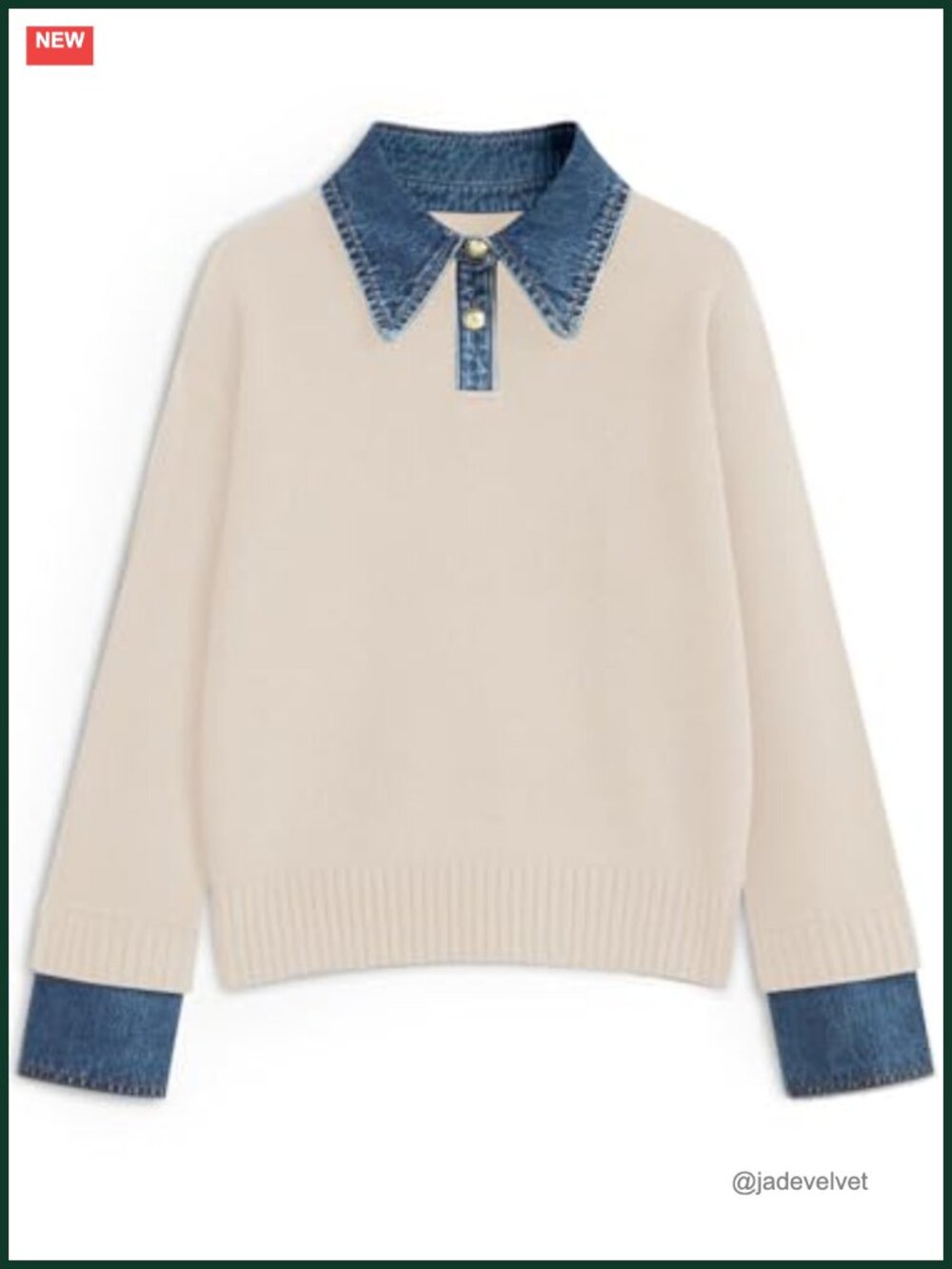 Oversized Sweater Denim Polo Knit Collared Fall Sweater